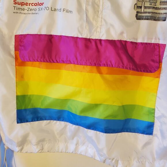 Polaroid Supercolor Crop Top Windbreaker Size M White Cinch Pocket Lightweight - Picture 5 of 14